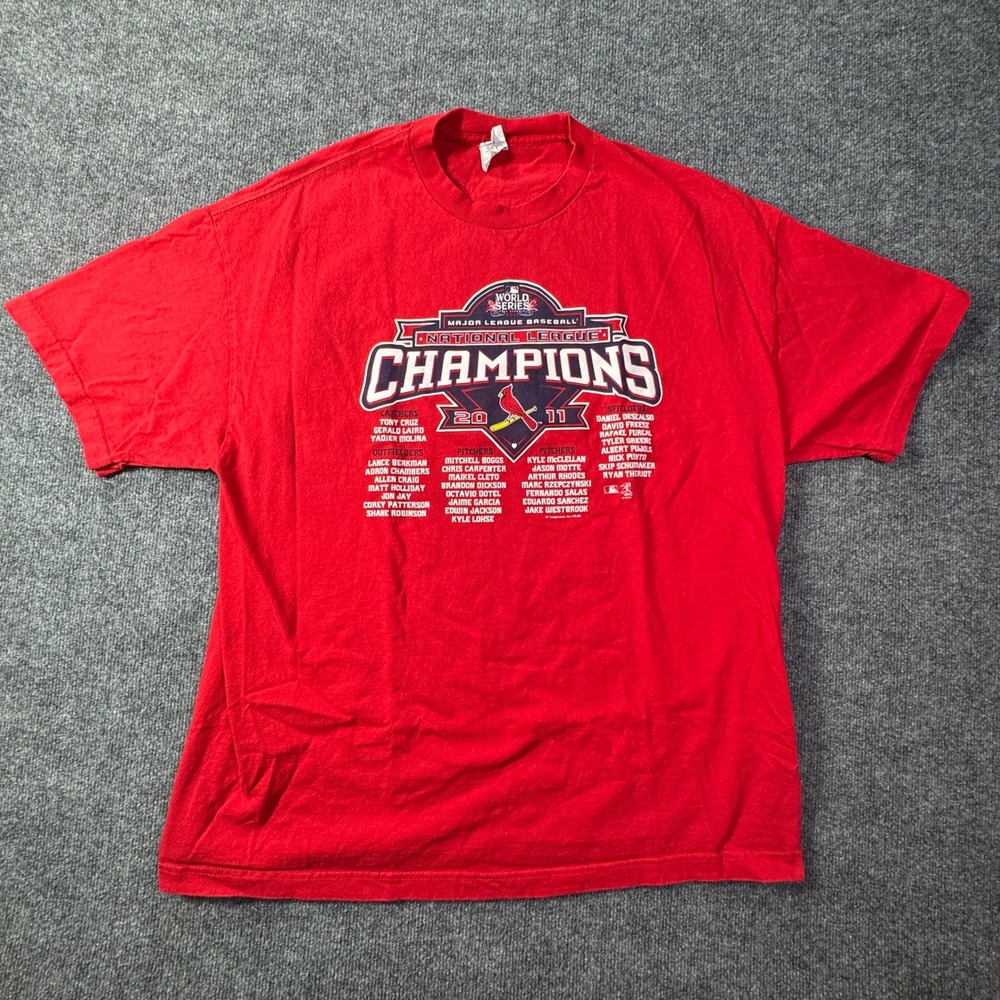 St Louis Cardinals Alstyle T Shirt Mens 2XL Red NL Champions Roster 2011